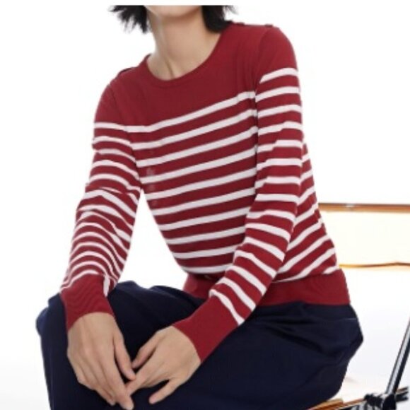 GIL'B Women's Viscose Mix Breton Lightweight Striped Shoulder Buttons Sweater - Picture 6 of 7